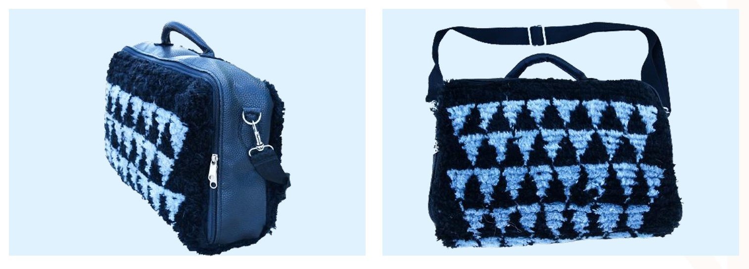 Sac ordinateur motif triangles bleus, vue de face